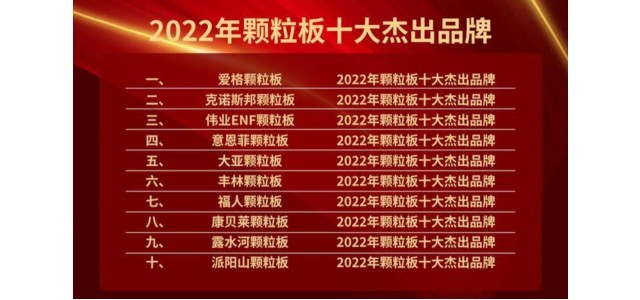 偉業(yè)ENF顆粒板入選“2022年顆粒板十大杰出品牌”